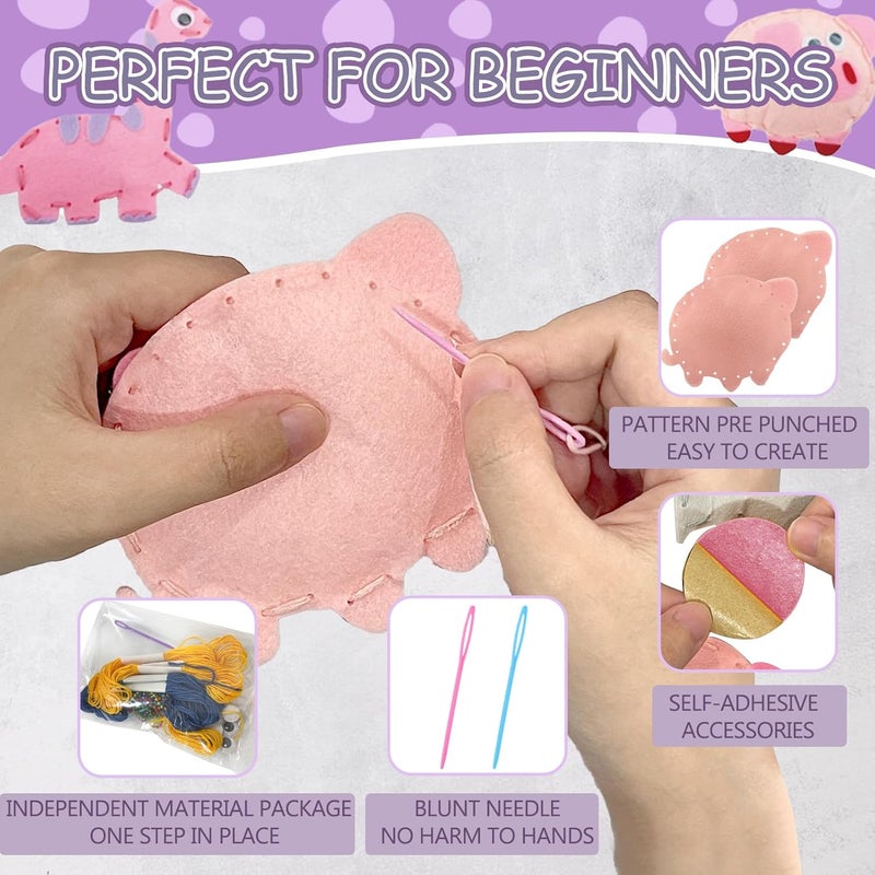 AzReference Kids Sewing Kits for Beginners, 8 Stuffed Animals, Rabbit, Dinosaur Making Easy Felt Sewing Fun Craft Kit, Educational Learn to Sew Gifts for Kids Age 5 6 7 8 9 10 11 12, Instruction & Felt Materials - Image 4